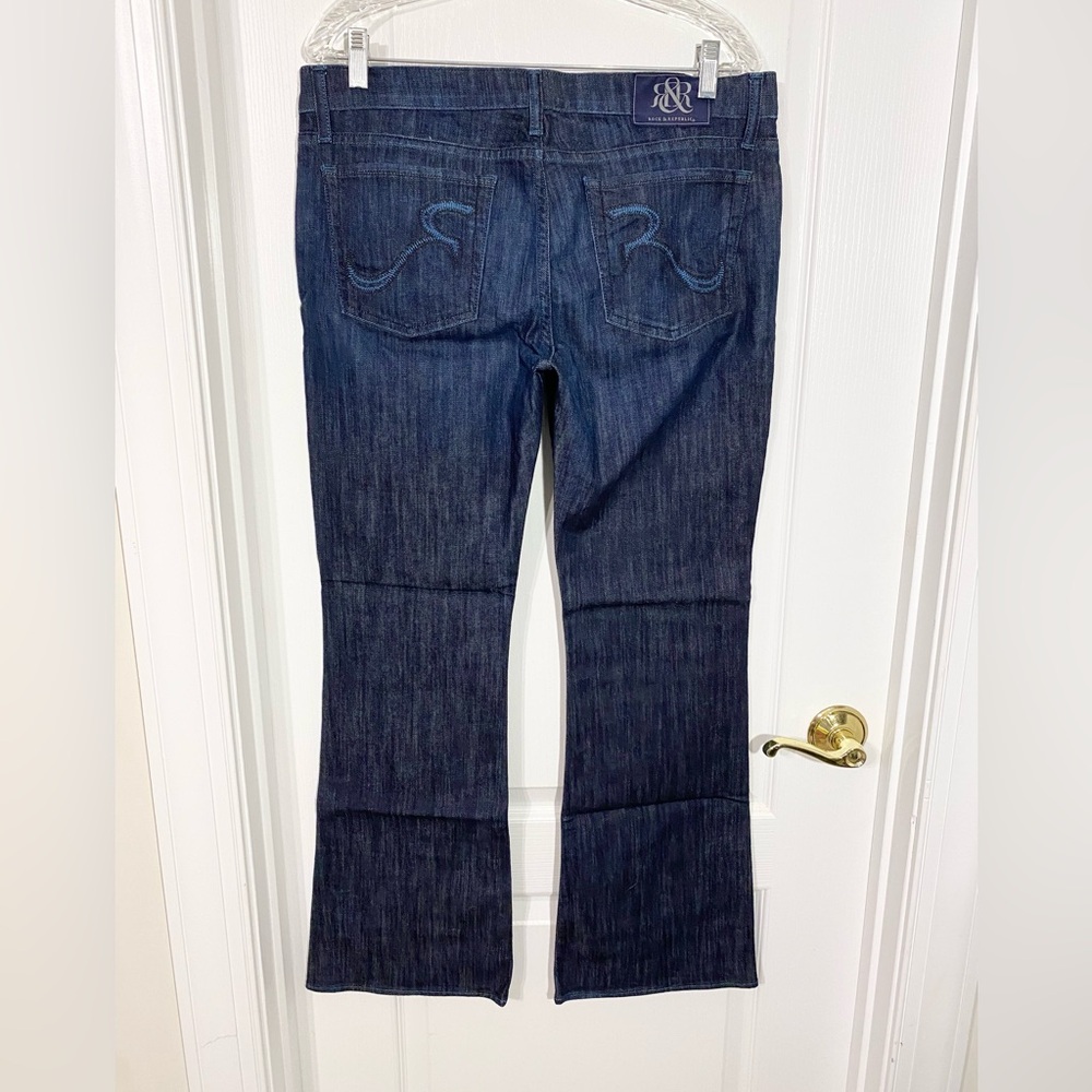 Y2K Rock & Republic Turquoise Stitch Bootcut Jeans Dark Wash USA MADE Size 32